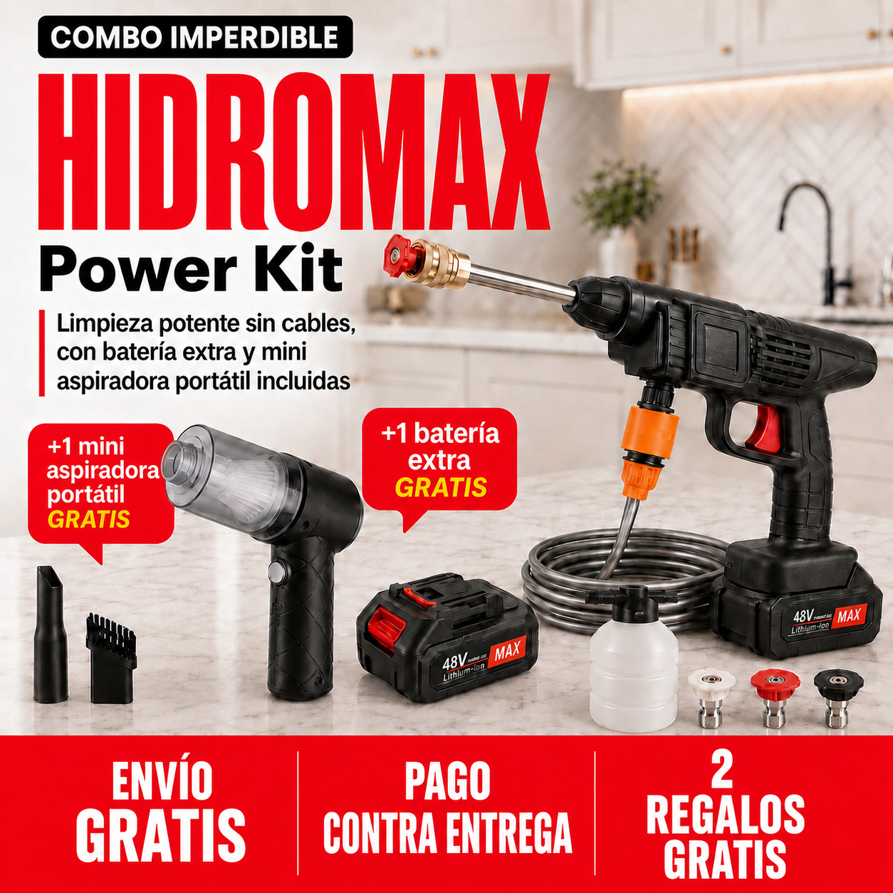 Combo: Hidrolavadora HydroMax + Mini Aspiradora de REGALO